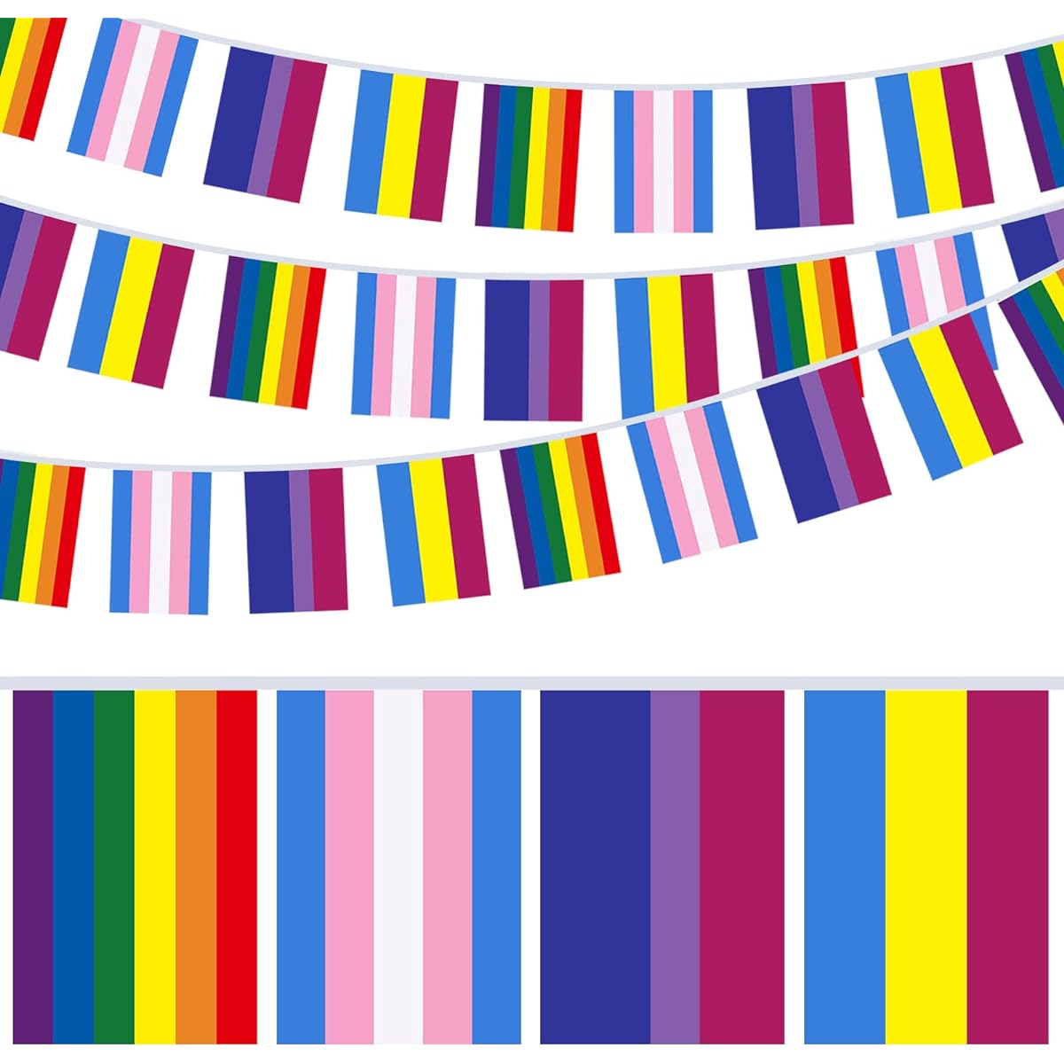 64 Pieces 66 Feet Rainbow Flag Banner Pride Decorations Rainbow String Flags Bunting Rainbow Pride Decorations for Party/Celebration/Boat/Outdoor/Indoor/Home School Bar/Restaurant/Garden Decoration (Stylish)