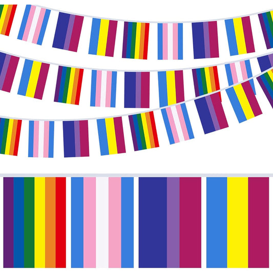 64 Pieces 66 Feet Rainbow Flag Banner Pride Decorations Rainbow String Flags Bunting Rainbow Pride Decorations for Party/Celebration/Boat/Outdoor/Indoor/Home School Bar/Restaurant/Garden Decoration (Stylish)