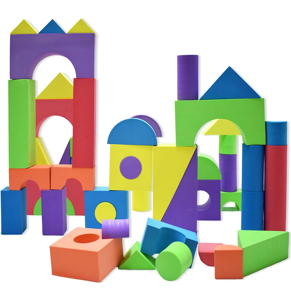 Large Foam Blocks Kids Toys Ideal Building Blocks for Toddlers Stacking Toys 50 Blocks of Various Shapes and Sizes Waterproof Non-Toxic