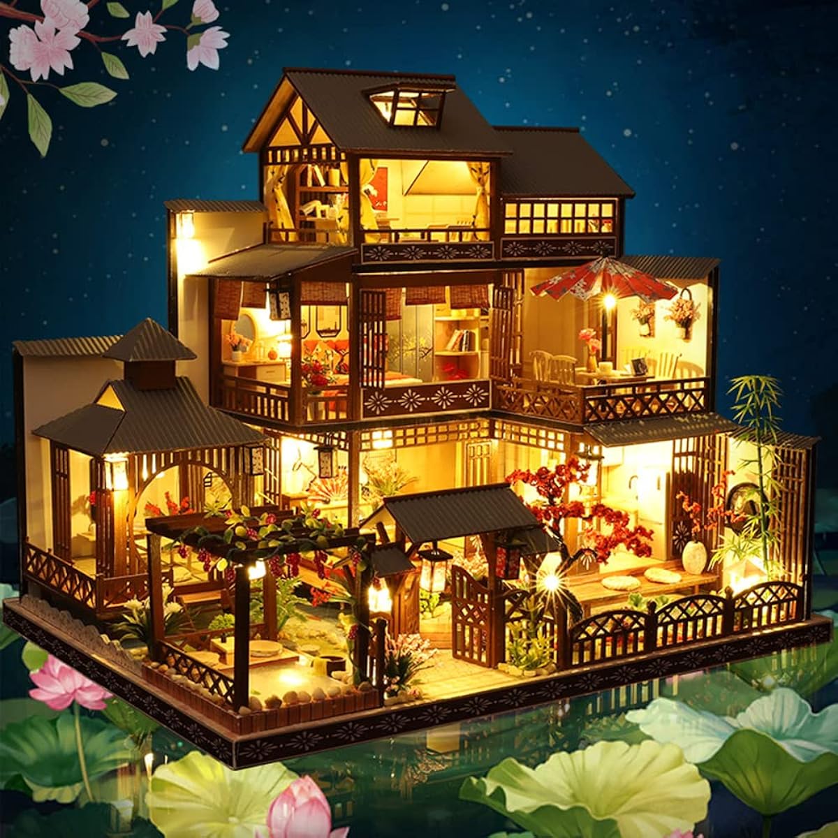 Roroom DIY Miniature Furniture Dollhouse Kit Mini 3D Wooden Dollhouse Craft Model with LED and Music Movement Creative Room Ideas Valentine's Day Birthday Gift (Yakuwancoat)
