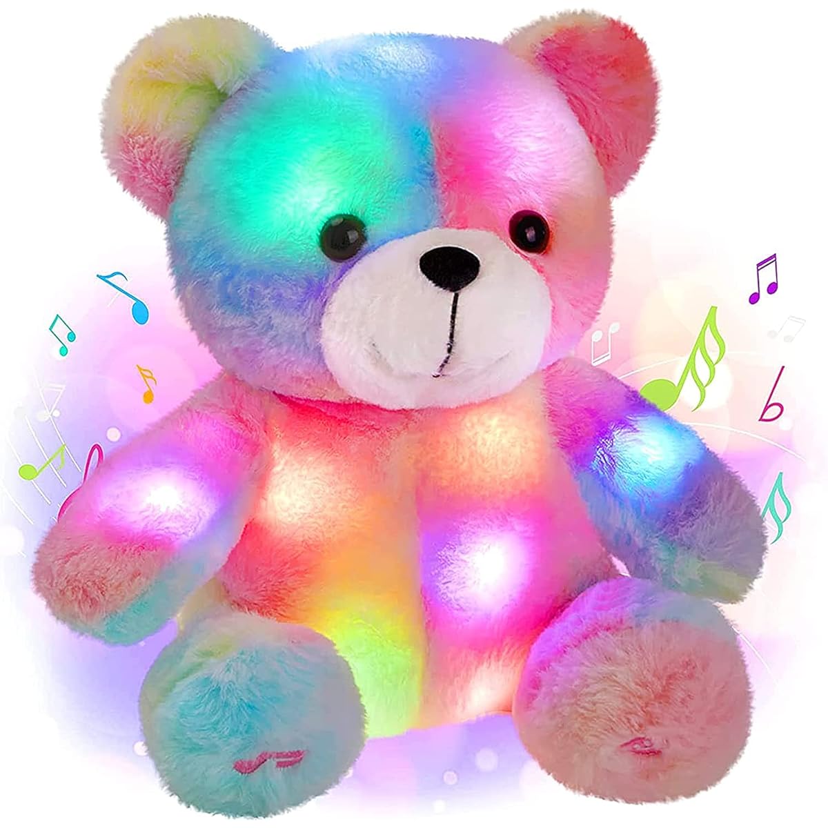 LED Musical Plush Toy Teddy Bear Light Up Singing Plush Toy Adjustable Volume Lullaby Anime Soothing Birthday Valentine's Day Children Girls Toddler Rainbow