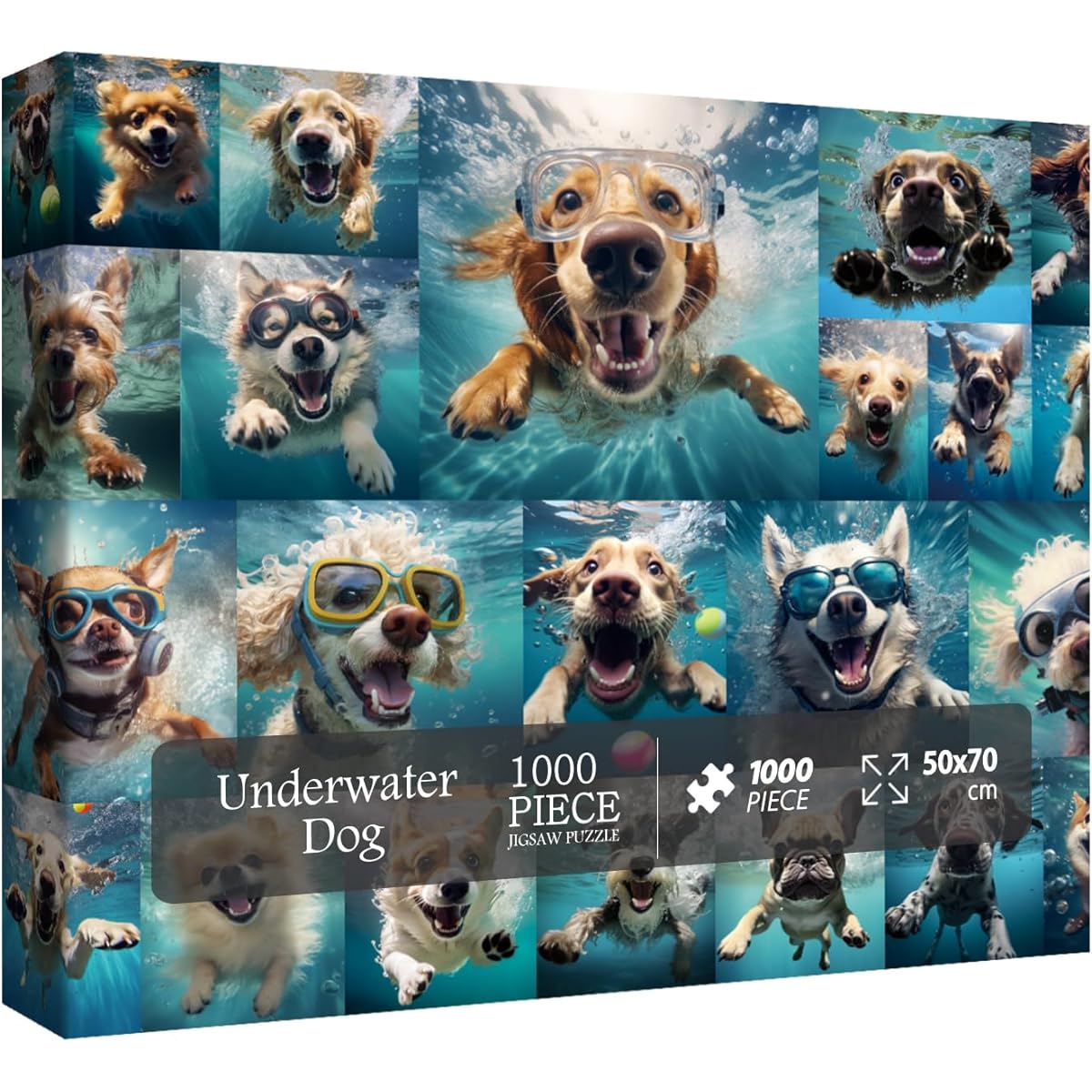 Dog Jigsaw Puzzle for Adults 1000 Piece Funny Puppy Animal Jigsaw Puzzle Fun Cool Silly Puzzle Underwater Dog