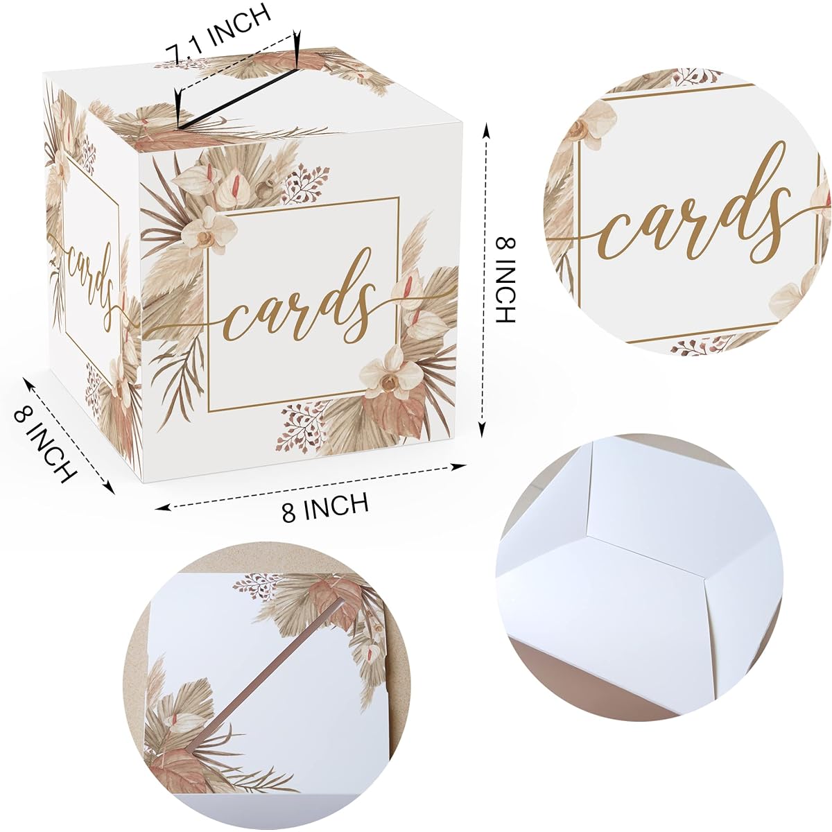 TFCIATE Boho Pampas Grass Card Box 8"x8"x8" Card Receiver Bridal Shower Wedding Baby Shower Birthday Party Graduation Anniversary Engagement Party Decoration Supplies 012