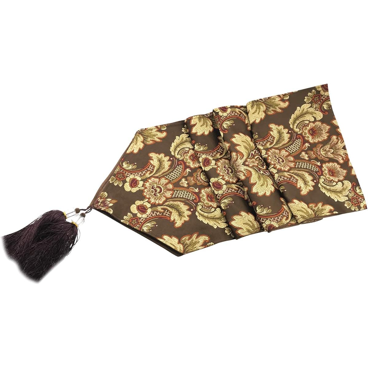 CIEOVO Wedding Elegant Tassel Damask Floral Damask Table Runner Dresser Scarf with Tassel Table Runner Brown 13"x88.98" Brown table runner3