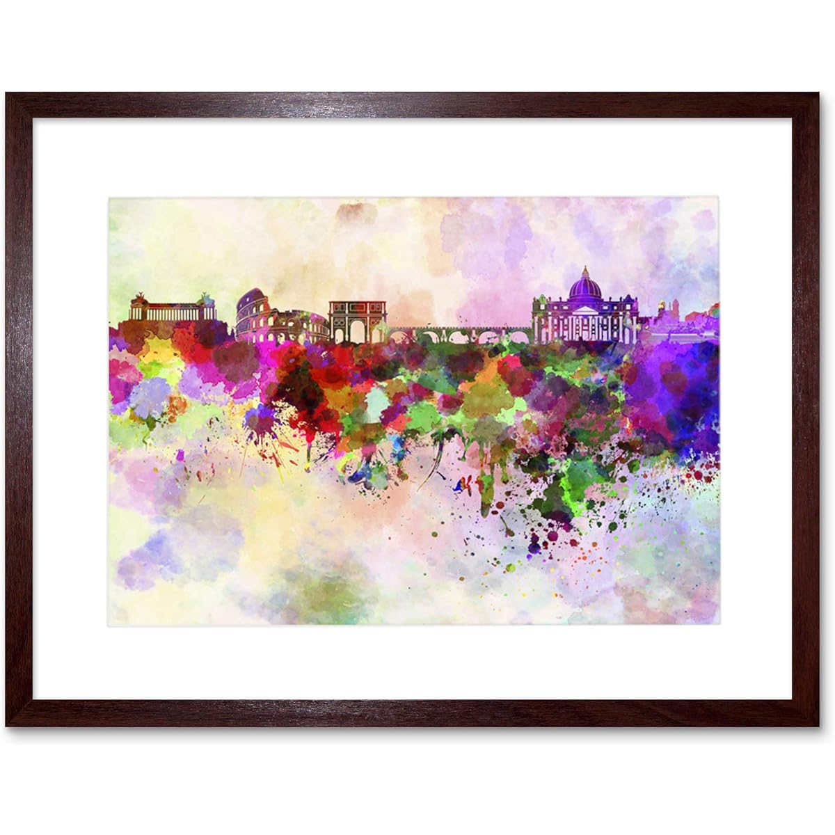 Painting Illustration Cityscape Paint Splash Skyline Rome Framed Print F12 x 4704 12-Inches x 16-Inches Brown F12X4704_Dark Oak