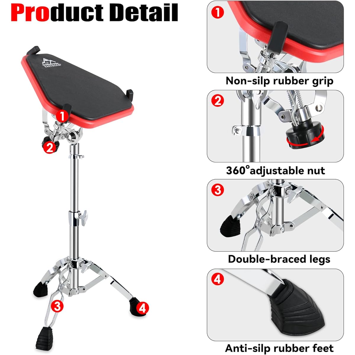 EASTROCK Practice Drum Pad with Stand 11 Inch Double Sided Silent Silicone Tram Practice Pad Silicone Drum with Drum Stand Red+Black