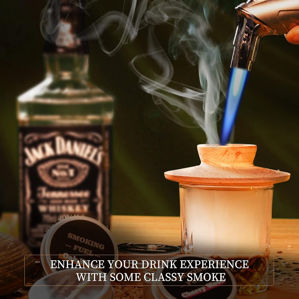 Whiskey Smoker Kit with Torch, Old Fashioned Cocktail Kit with Cocktail Smoker and 4 Drink Smoker Flavors, Great Whiskey Gift for Men and Bourbon Lovers (No Fuel) (BF-01)