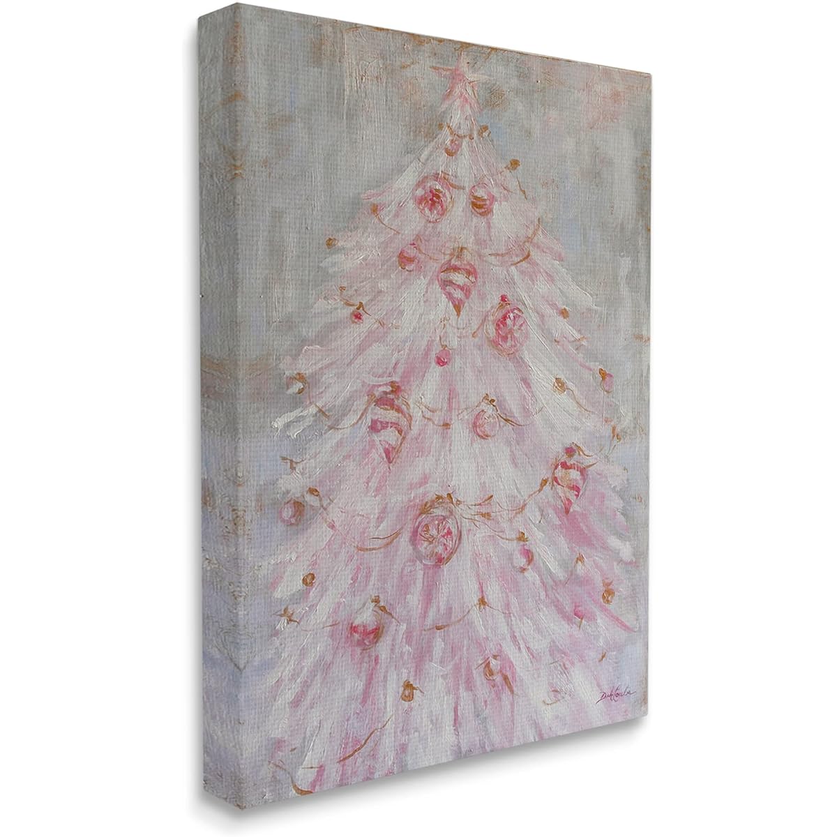 Stupell Industries Vintage Pink Holiday Tree, Attractive Abstract Christmas Ornaments, Designed by Debi Coules, Canvas Wall Art, 24 x 30 Inches, Grey