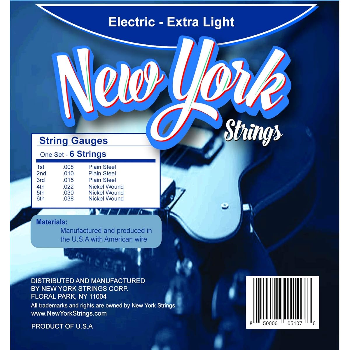 New York Strings NYSE38 Electric Guitar Strings Plain Steel Extra Light 8's Innovation Quality New York Strings are a Symphony of Strings Made in the USA