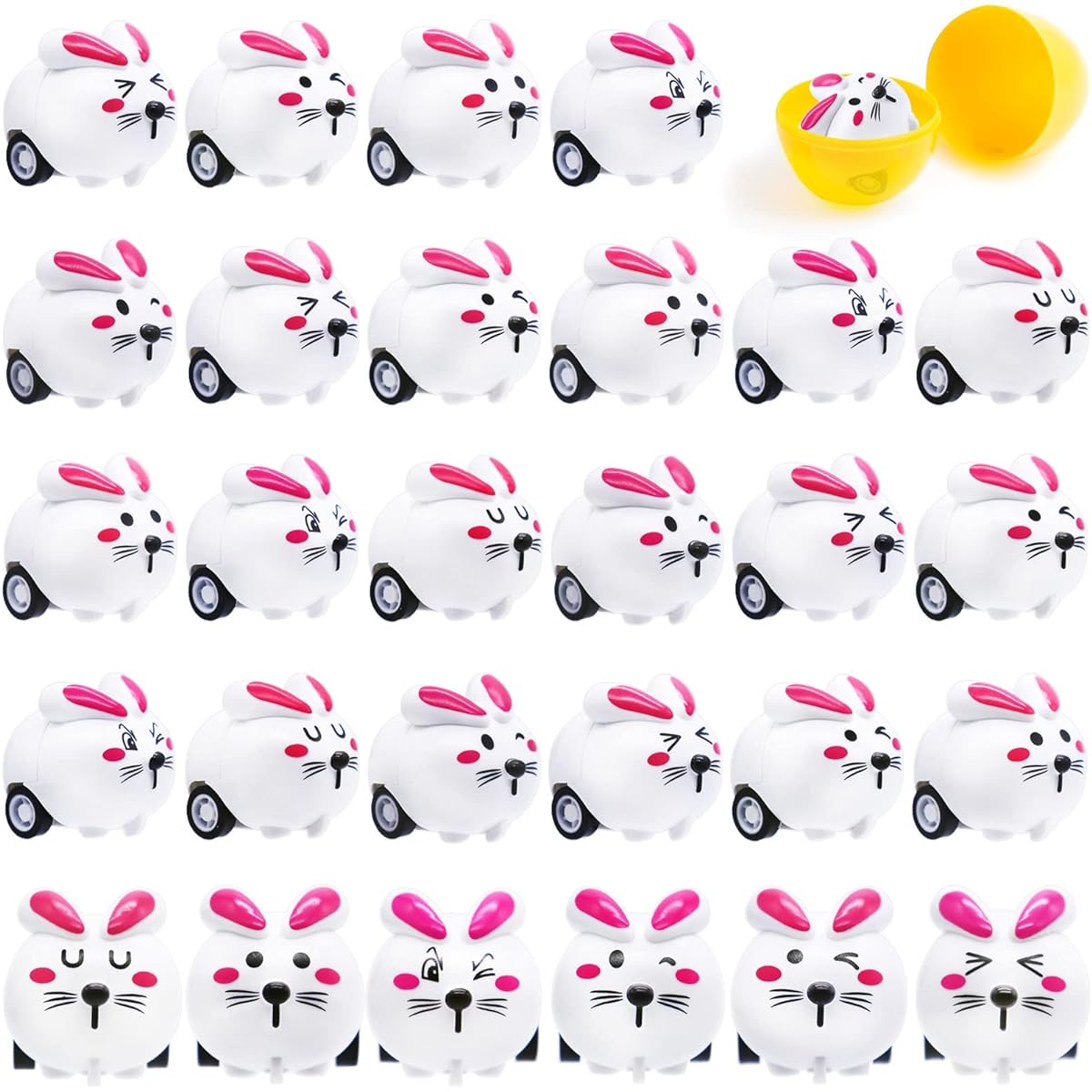 Qyyiguf 30pcs Easter Bunny Toy Car Rabbit Toy Pull Back Car Mini Bunny Easter Basket Stuffer Easter Egg Stuffer Party Favors Classroom Favors Birthday Gift for Kids Girls Boys