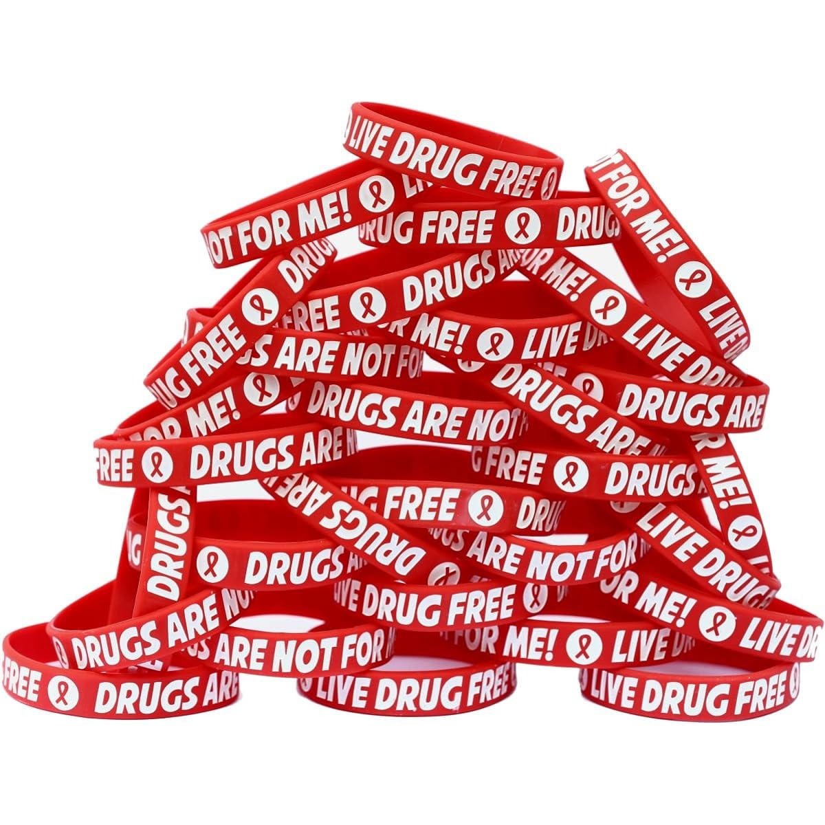 Red Child Size Live Drug Free Bracelet 200 Pieces - Red Ribbon Week Wristband