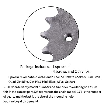 Mrelc 428 17T 17mm Sprocket Engine Sprocket Drive Gear - 17T Front Bike Sprocket Retainer Plate Set Fits 428 Chain - Parts Compatible with 50, 70, 90, 110, 125cc Dirt Pit & Mini Bikes, ATVs, Go Karts