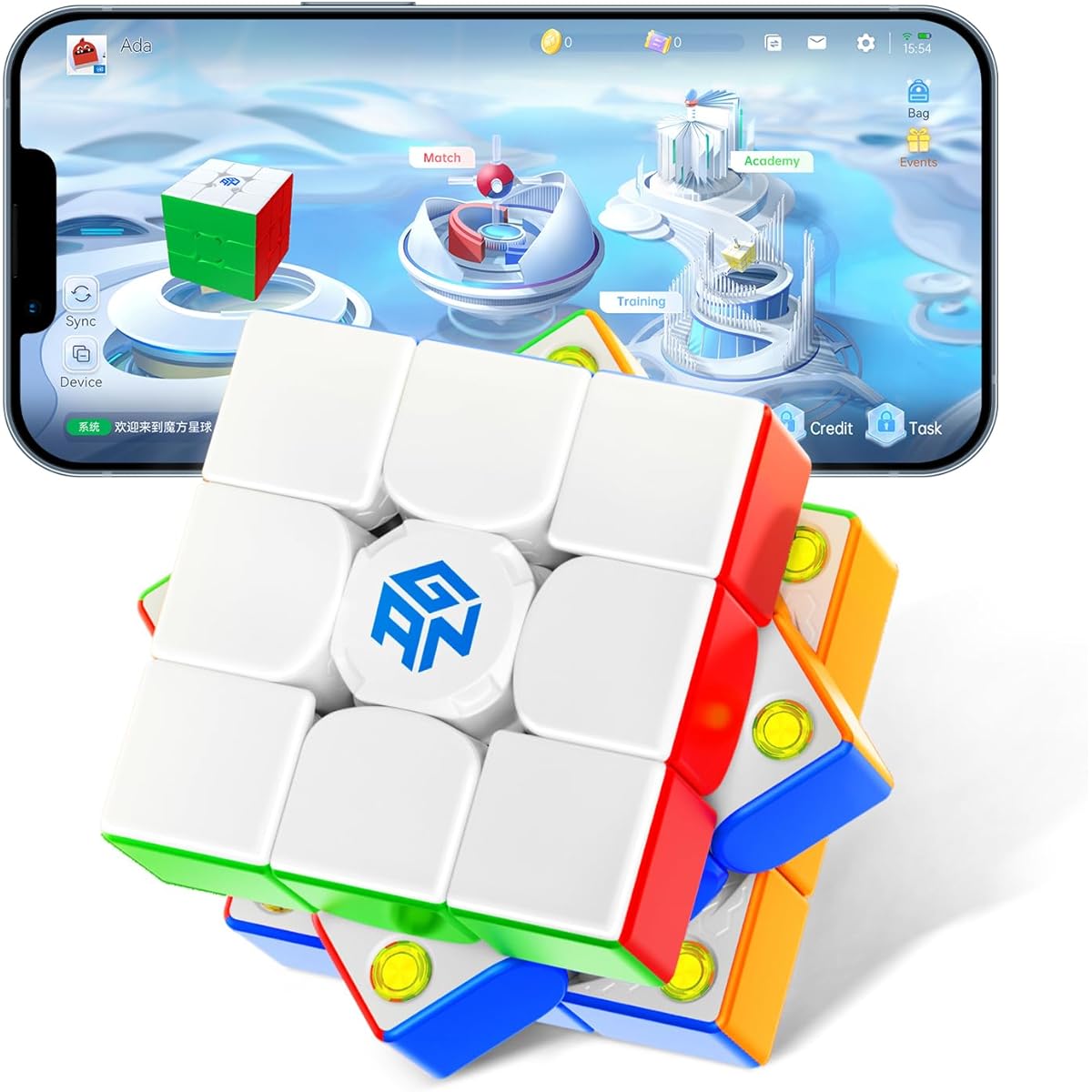 GAN 356 iCarry S, Official Competition 3x3 Smart Cube - iCarryS Magnet-Free Stickerless Gun Cube, Easy to Turn Magic Cube for Beginners Magnetic Cube (Compatible with CubeStation App)