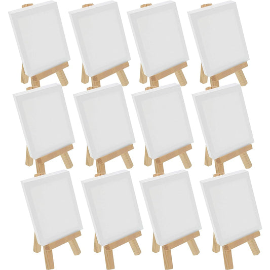 US Art Supply Artists 2 x 3 inch Mini Canvas and Easel Set Painting Craft Drawing - Set Contains: 12 Mini Canvases and 12 Mini Easels by US Art Supply