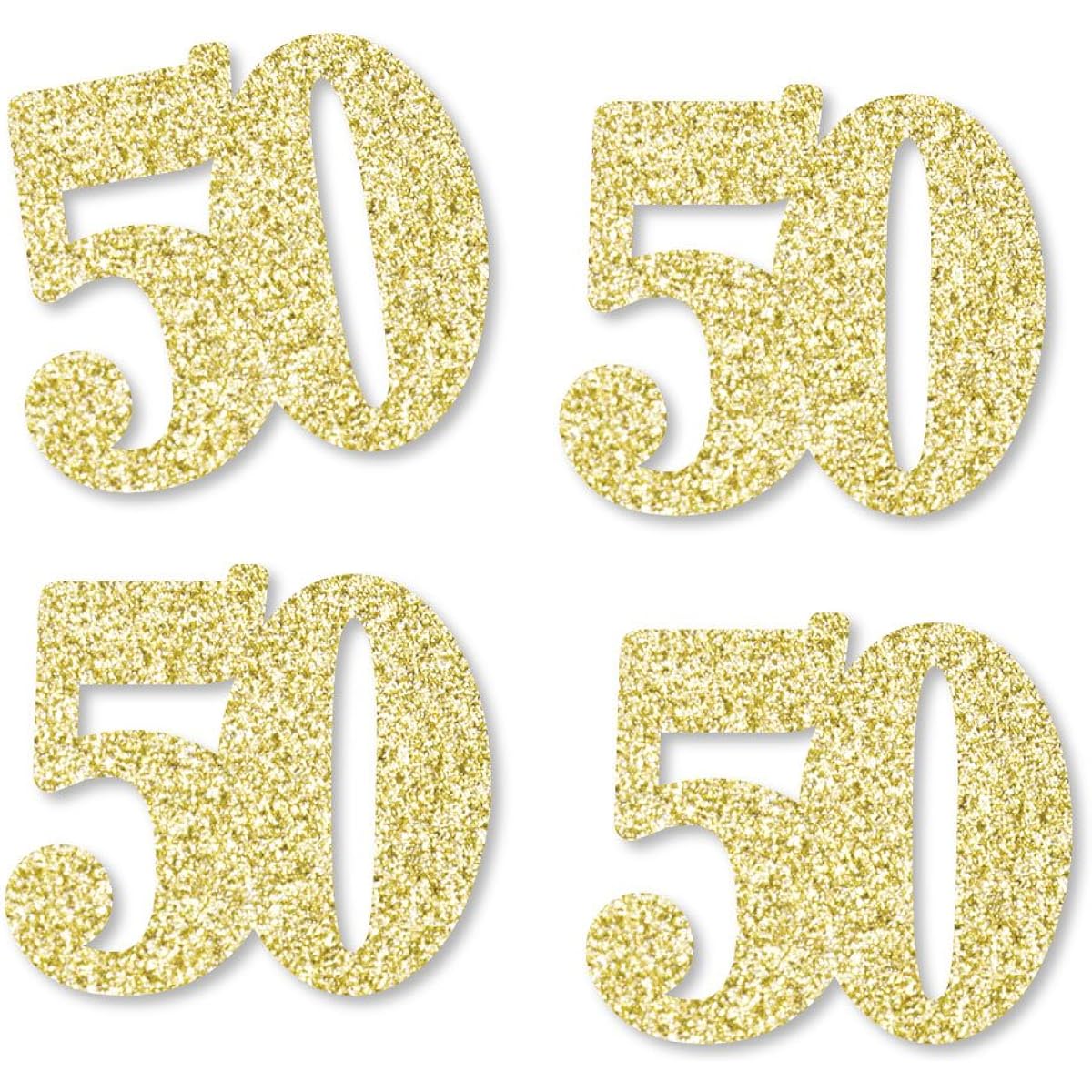 Gold Glitter 50 - Smudge-Free Genuine Gold Glitter Cutout Numbers - 50th Birthday Party Confetti - Set of 24