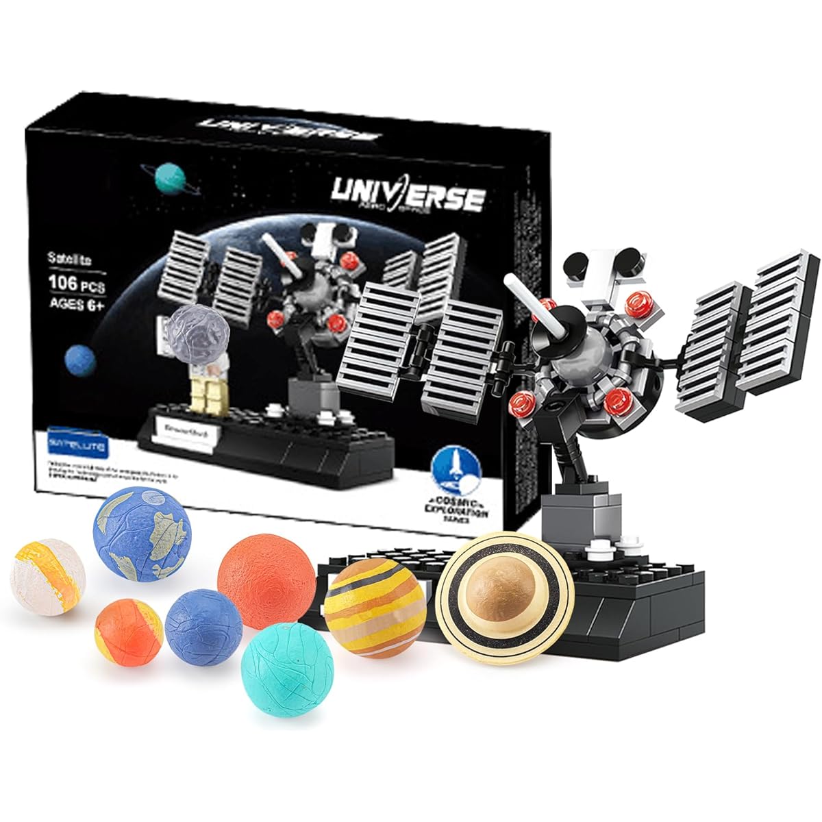 Satellite Building Kit for Kids, Space Toys Planet Solar System Astronaut Figure Toy Astronaut Figurine Creative DIY Toy Collection Decoration for Boys Girls Birthday Gifts