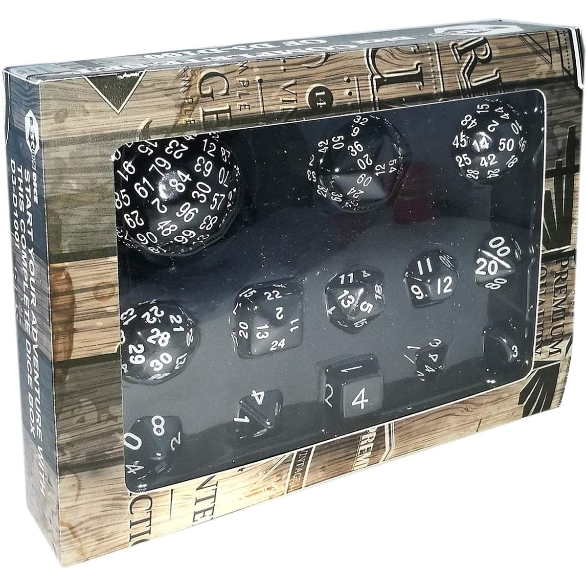 Bescon Complete Polyhedral Dice Set 13pcs D3-D100, 100 Sides Dice Set Opaque Black