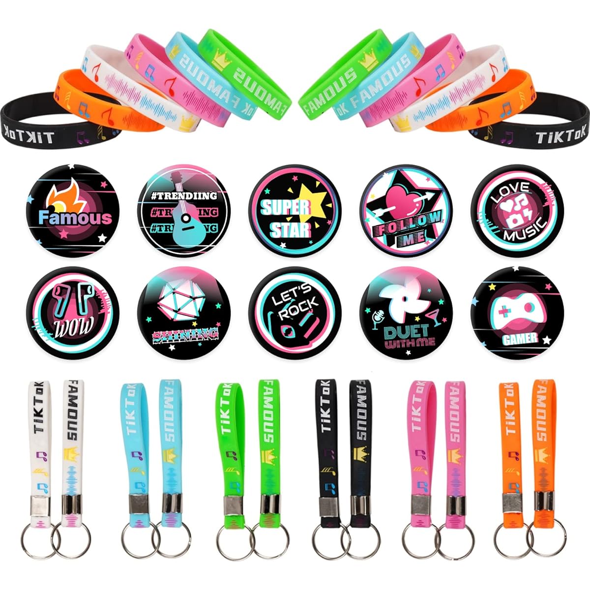 TIK Tok 36 Pieces Birthday Music Theme Party Supplies Silicone Party Supplies Stuff Favors for Girls and Boys, Famous by TIK Fans
