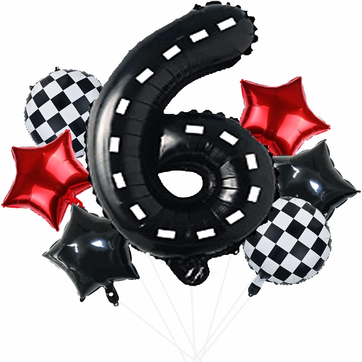 Race Car Birthday Balloon Decorations, 40" Race Track Number 6 Balloon Car Theme 6th Birthday Party Decorations