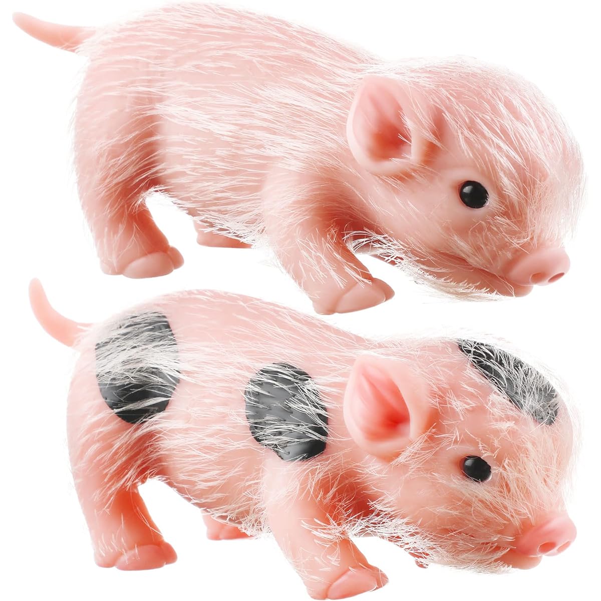 2 Pieces Silicone Pig 5 Inch Mini Doll Lifelike Full Body Silicone Pig Soft Reborn Doll Mini Pig Toy with Hair Soft Reborn Animal Fake Pet Piggy Doll for Gift (Classic, Stylish)