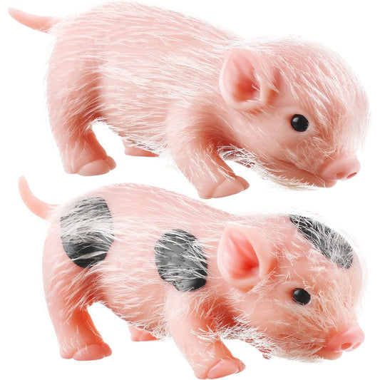 2 Pieces Silicone Pig 5 Inch Mini Doll Lifelike Full Body Silicone Pig Soft Reborn Doll Mini Pig Toy with Hair Soft Reborn Animal Fake Pet Piggy Doll for Gift (Classic, Stylish)