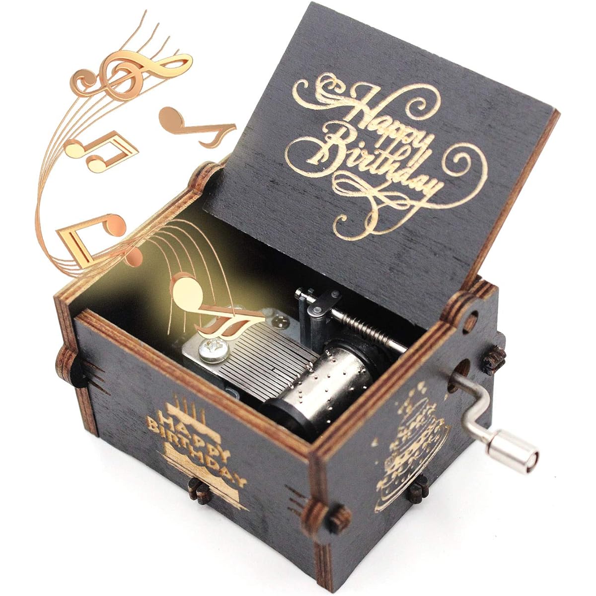 ukebobo Wooden Music Box - Happy Birthday Music Box Birthday Gift Valentine's Day Gift 1 Set (Black)