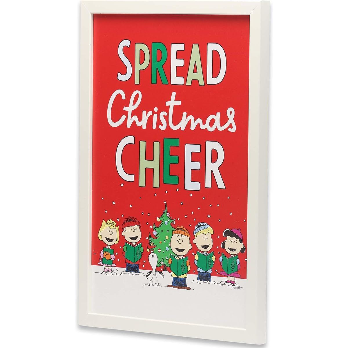 Peanuts Charlie Brown and Snoopy Spread Christmas Cheer Framed Wood Wall Decor - Cute Peanuts Christmas Wall Art for Home and Office