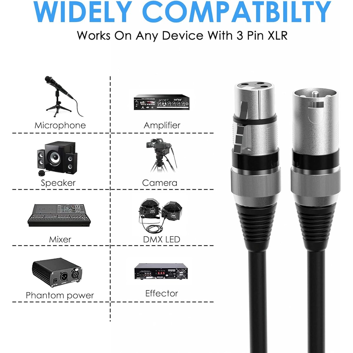 Dacimora XLR Microphone Cable Fully Balanced Microphone Mixer for Recording Studio Audio Interface (2 Pack 50ft)