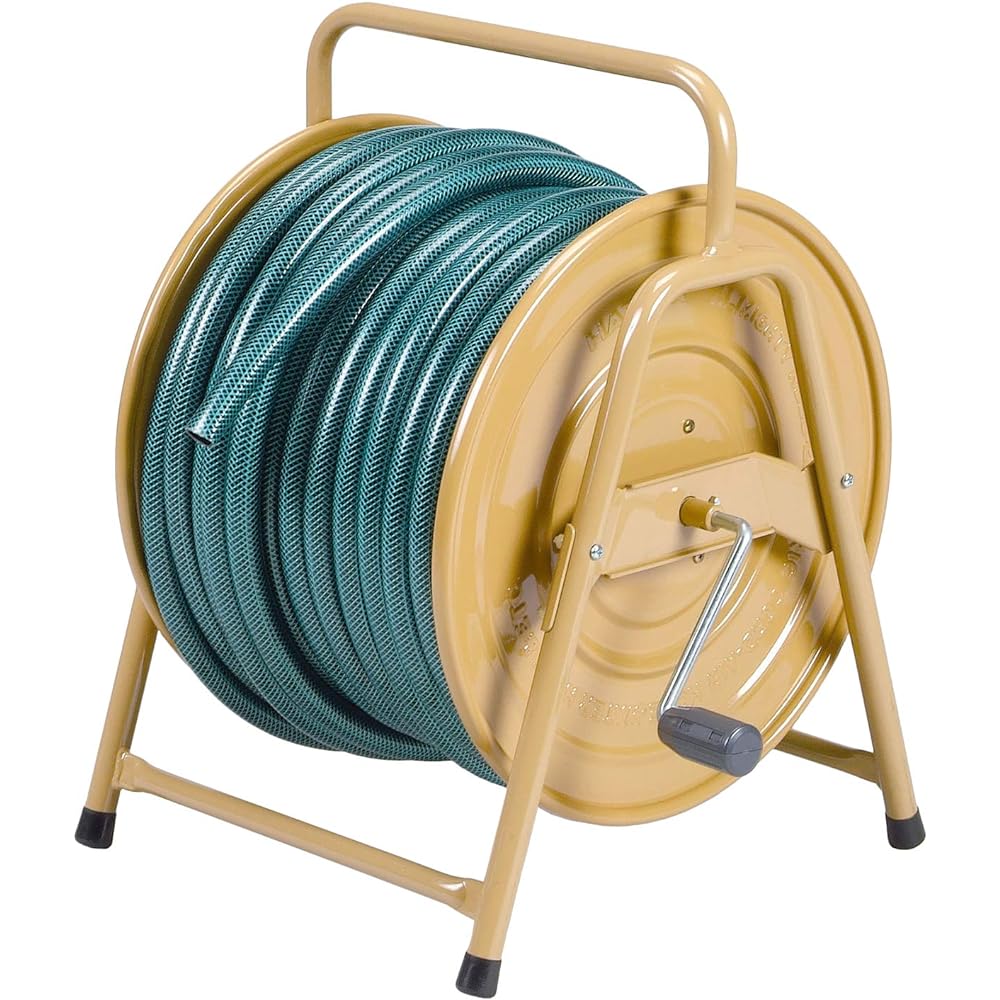 HATAYA Popular Hose Reel, Body Only, 50m Winding, Steel, Double O-ring Type, Nozzle Connector Included, Hose Band Included, Garden, Construction Site HBF-0N