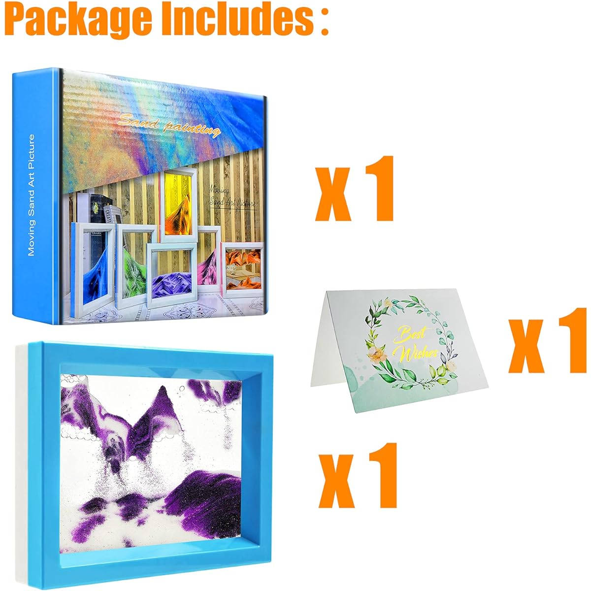 Moving Sand Art Liquid In Motion Hourglass Timer Dynamic Sand Picture Frame Desktop Office Home Wedding Sensory Anxiety Fidget Calm and Relaxing (Purple White Black)
