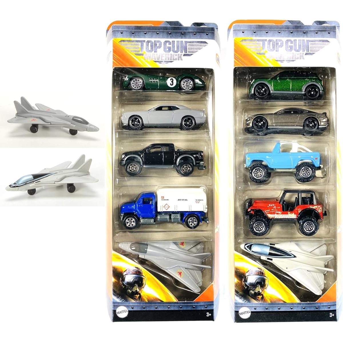Maverick Top Gun Jetwing Car Collection / Jeep Mustang Vehicle 5-Pack + Petrol Truck & Legacy Aston Martin Rides