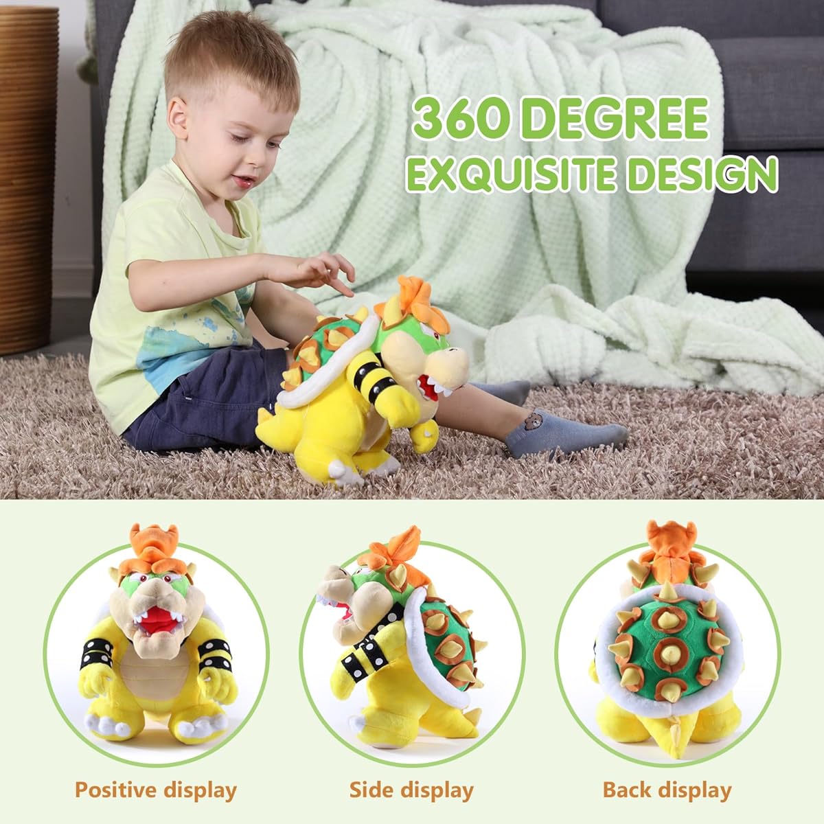 EQUASIS Bowser Plush Toy, Bowser Plush Toy Mario All-Star Collection 10 Inch Yellow, Great Gift for Mario Fans and Kids