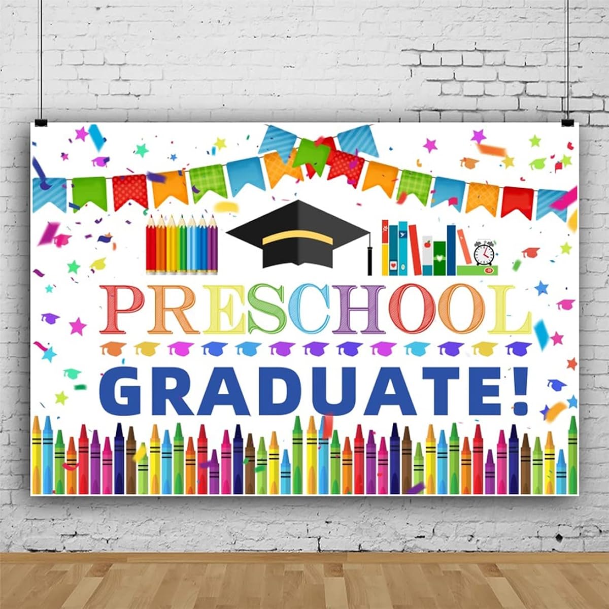 Large Preschool Graduation Backdrop for Kids Photography Kindergarten School Prom Party Supplies Decorations Banner 2023 Graduation Celebration Congratulations Background Photo Booth Props 8x6ft