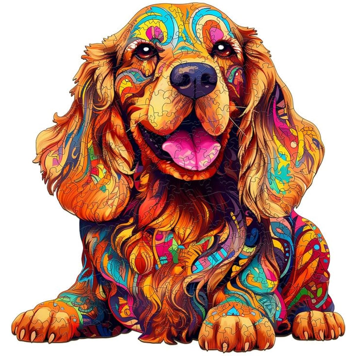 Jigfoxy Wooden Jigsaw Puzzle for Adults Cocker Spaniel Dog Wooden Puzzle for Adults Unique Animal Shape Birthday Gift for Family Friends Family Puzzle Game (M-10.8*11.4inch-210 Pieces)