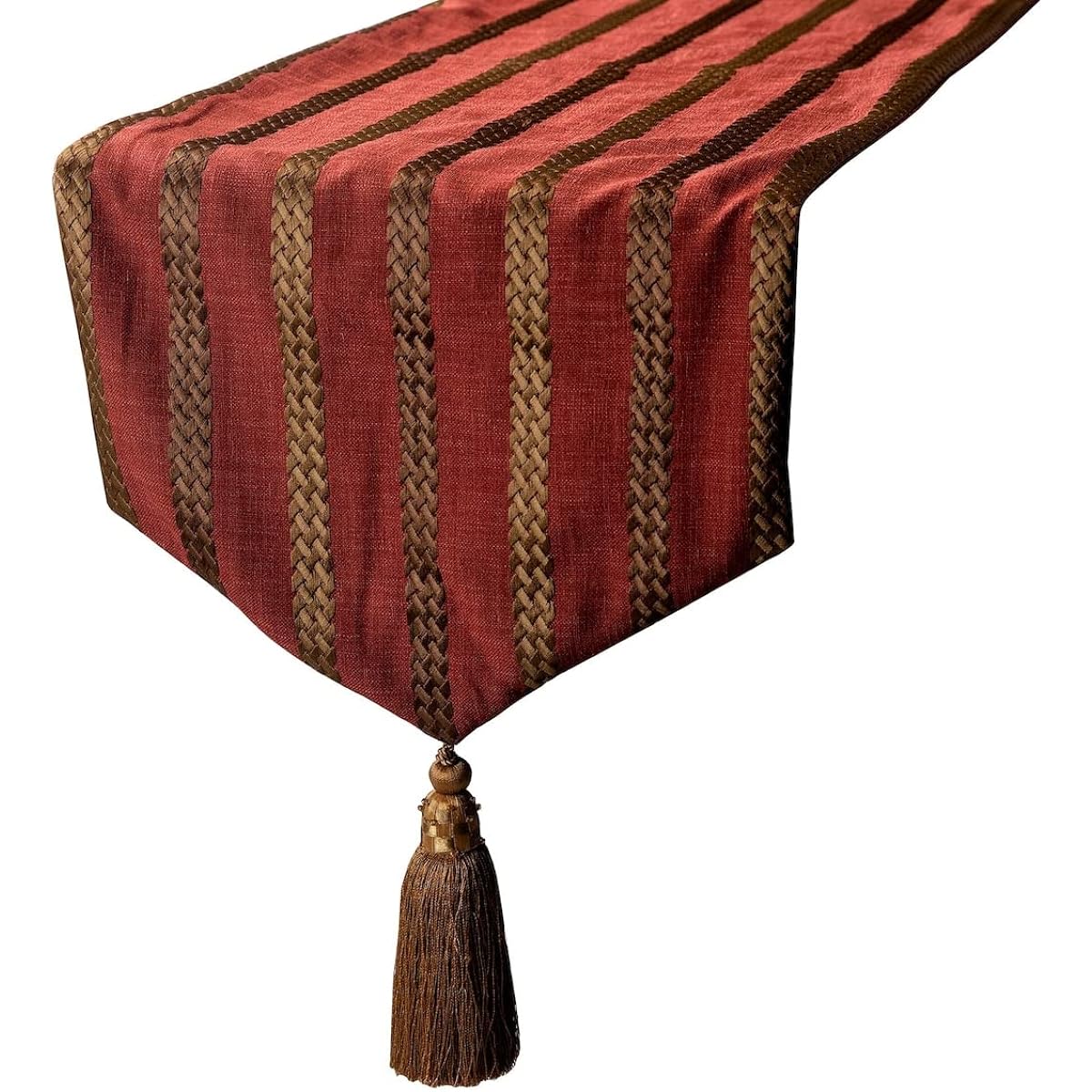 Linen Table Runner, Sabi Linen Fabric with Embroidery and Tassels Red Linen 35 x 180 cm, Wedding Decoration Table Linen Modern Table Runner - Sumac Stripe