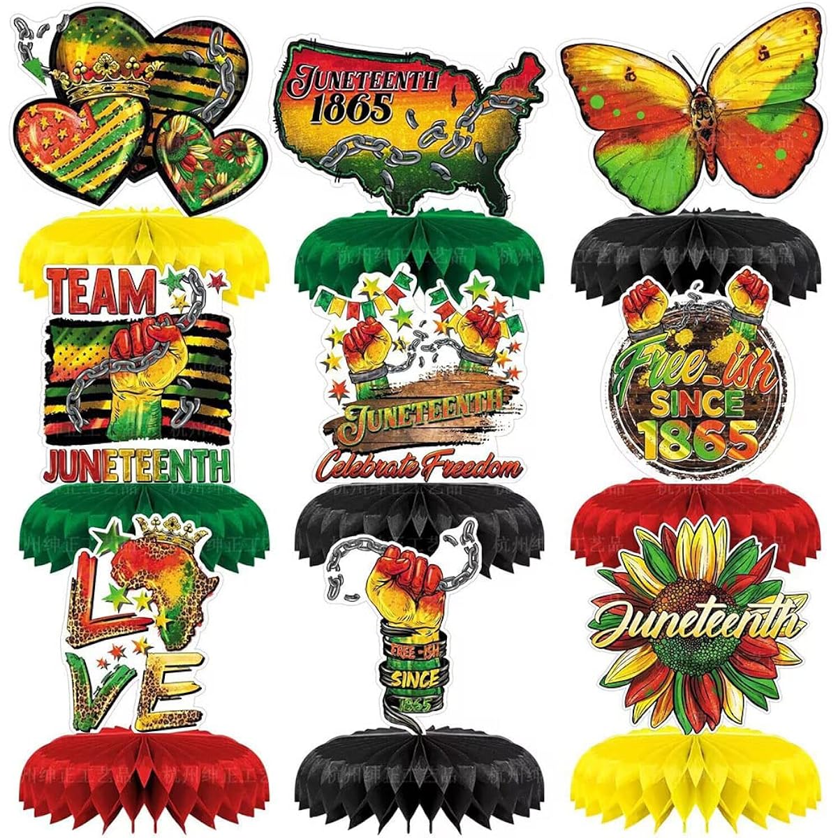 Happy Juneteenth Day Table Centerpieces Party Decorations 1865 Liberty Honeycomb Centerpieces Black American Independence 1865 Theme Party Table Toppers for Juneteenth Party Decorations