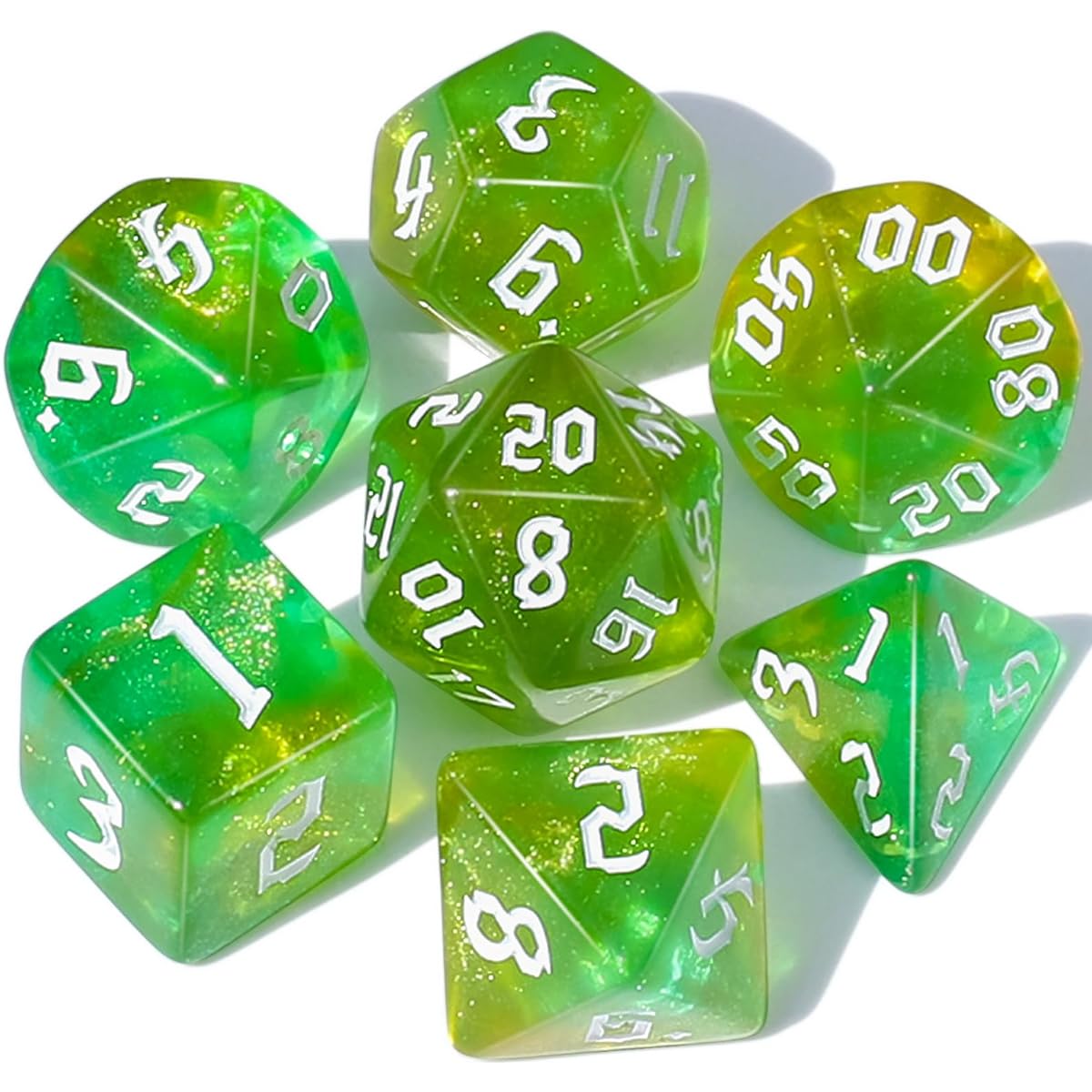 CiaraQ DND Polyhedral Dice Set for Dungeons & Dragons RPG MTG Role Playing Tabletop Games with 1 Dice Pouch (Green+Black+White)