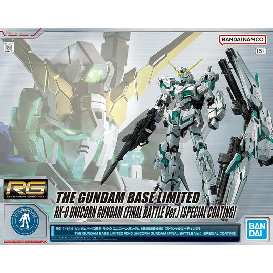 Bandai Spirits RG 1/144 Gundam Base Limited RX-0 Unicorn Gundam (Final Battle Version) [Special Coating] Plastic Model, Pre-Colored, Green, Assembled