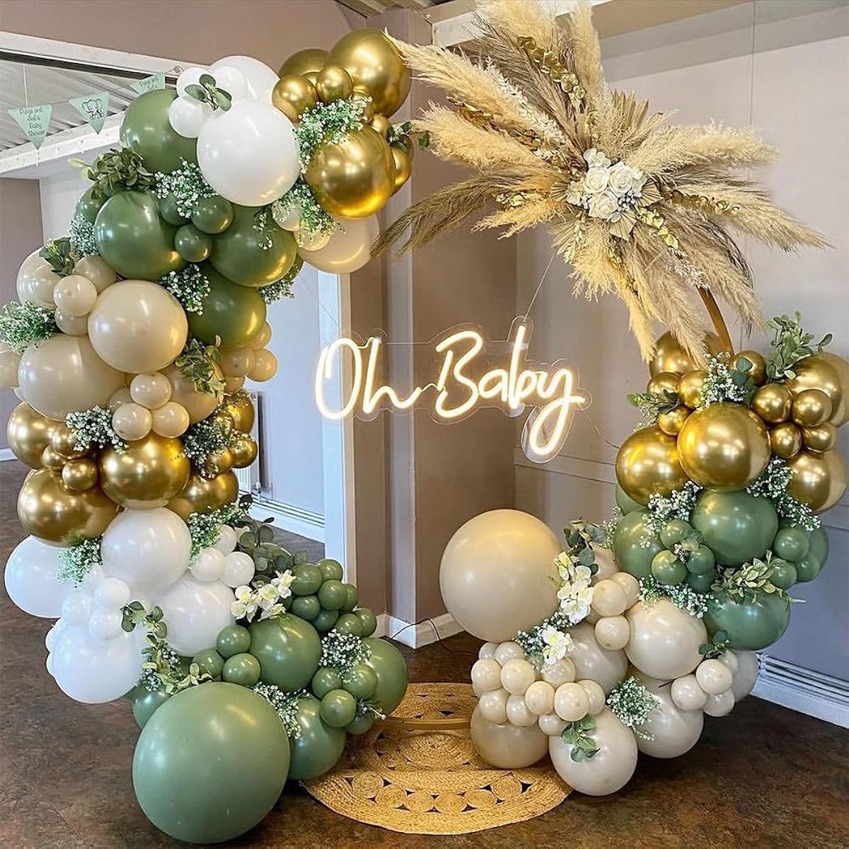 Sage Green Balloon Arch Garland Kit 139 Pieces Olive Eucalyptus Green Sand White Gold Balloon Jungle Safari Baby Bridal Shower Happy Birthday Party Wedding Wild One Woodland Decoration (Sage Green)