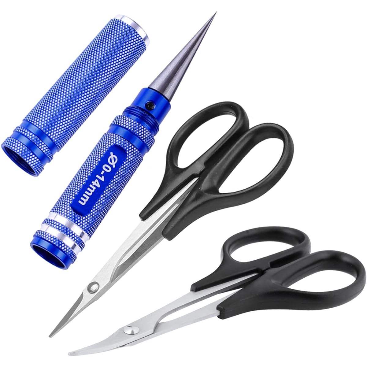 FriHobby RC Car Body Reamers and Scissors Curved & Straight RC Car Body Shell Trimming Tool Set Body Mount Lexan Plastic 3 Piece Combo Set (Blue)