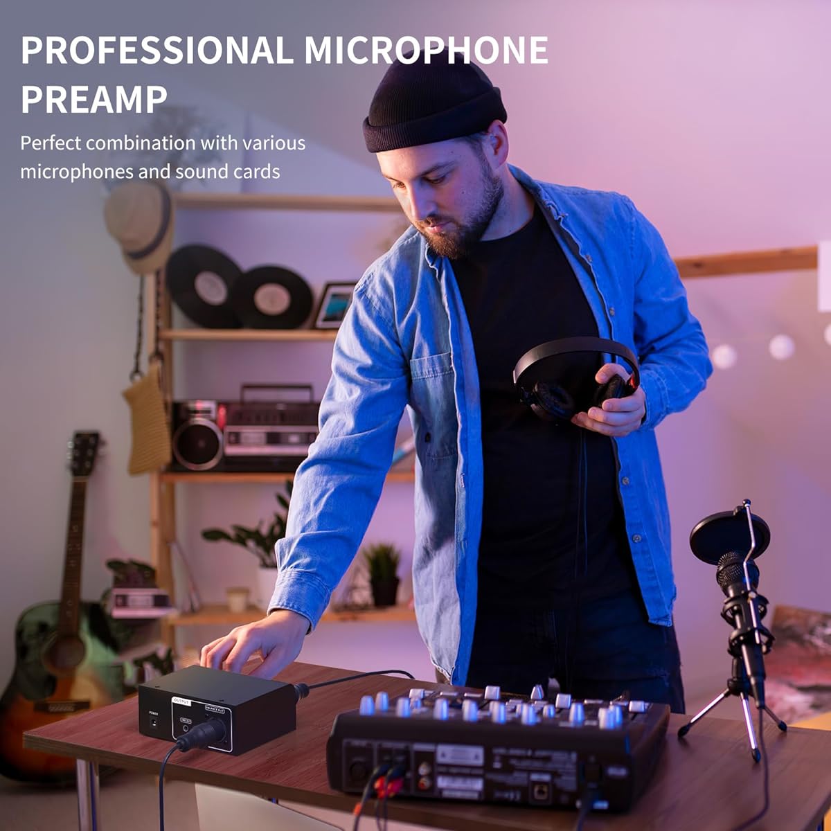 XTUGA XIC1 Mic Preamp Booster for Dynamic and Condenser Microphones 2 Inputs Up to 75db Gain 48V Phantom Power XLR Output