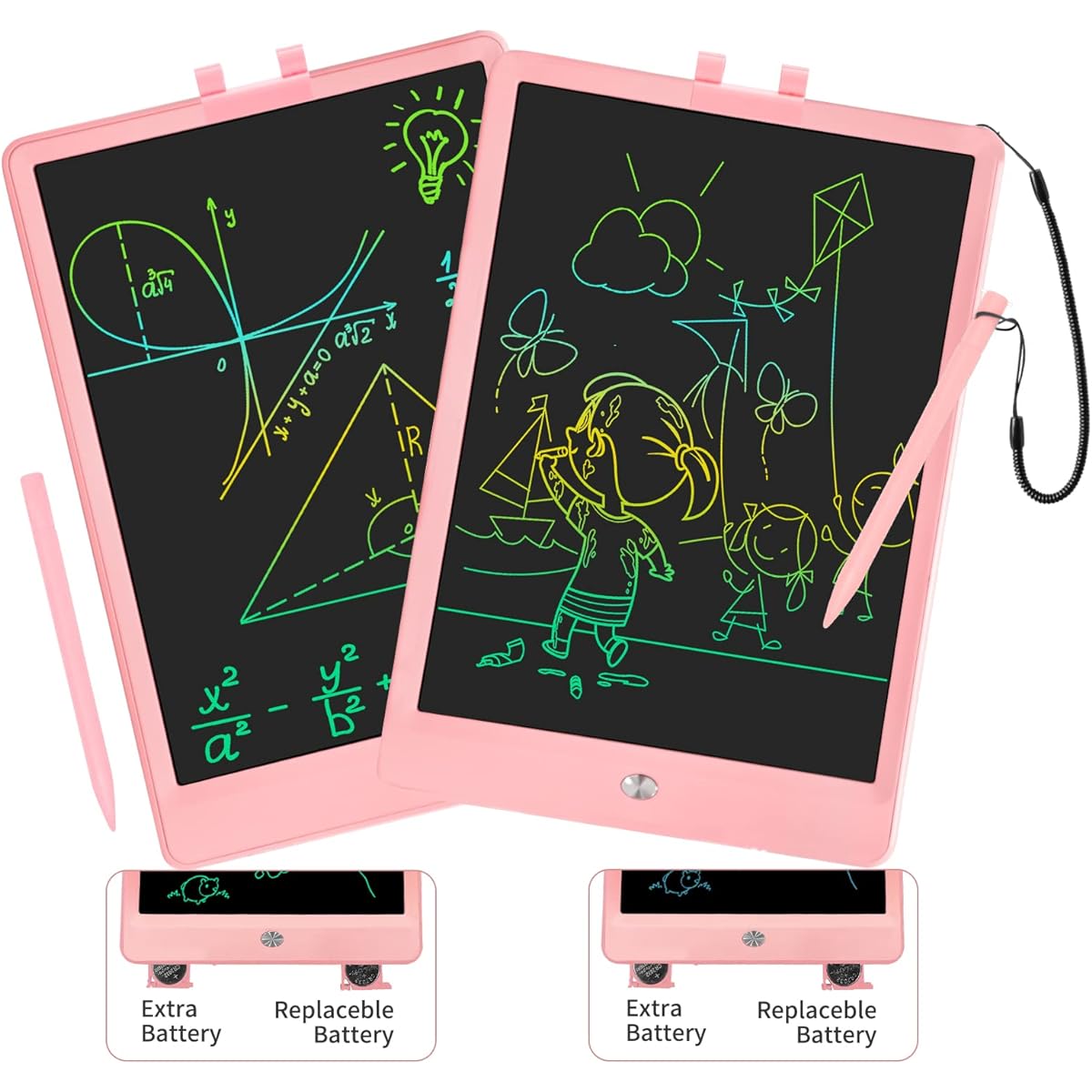 PYTTUR 10" LCD Writing Tablet for Kids, 2 Pack Learning Drawing Tablets, Reusable Toddler Educational Drawing Pad for Children Christmas Birthday Gift for Boys Girls (2 Pink)