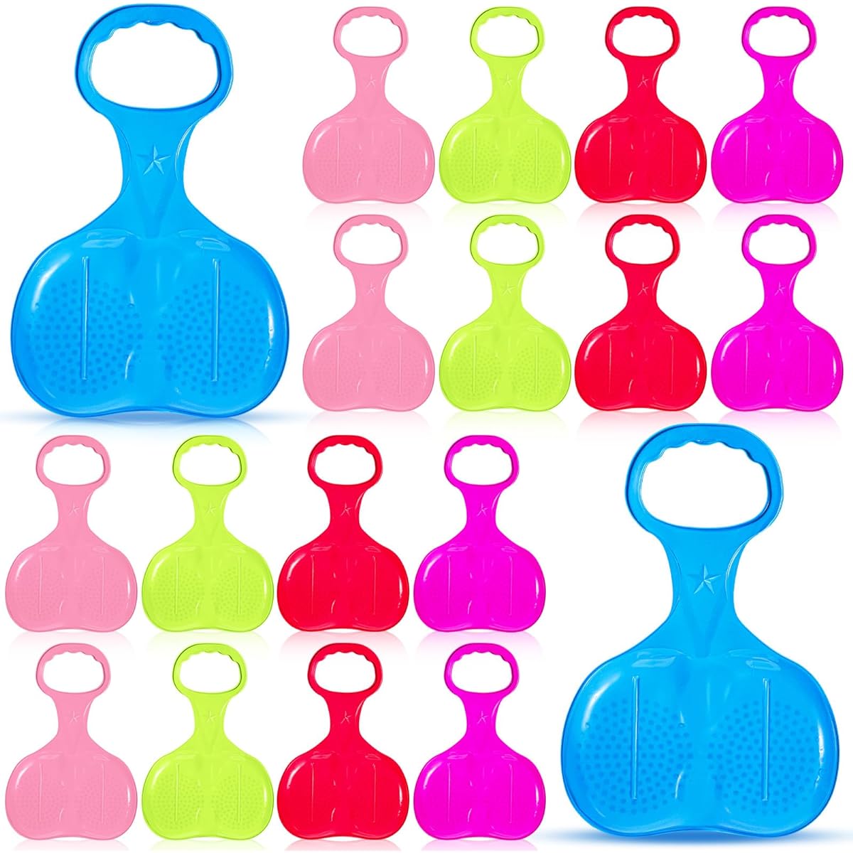 Poen 20pcs Snow Sled Boards for Kids Outdoor Winter Plastic Ski Boards Outdoor Ski Sports Toys Sand Table Toys Plastic Snow Sleds with Handle Downhill Snow Saucer for Kids Outdoor