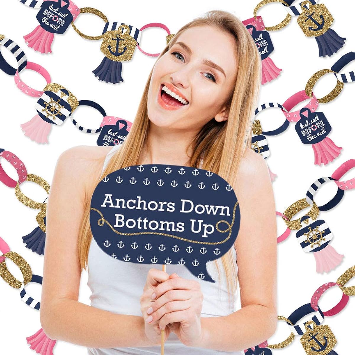 Big Dot of Happiness Last Sail Before the Veil - Banner and Photo Booth Decorations - Nautical Bachelorette Party and Bridal Shower Supplies Kit - Dauphant Lifestyle Set