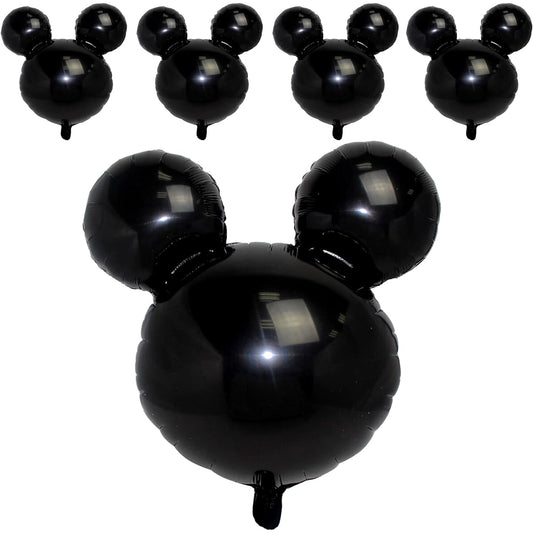 5pcs Black Mouse Head Foil Balloons for Kids Mouse Birthday Party Supplies 24" Mouse Mylar Balloons for 1st Birthday Mouse Head Kids Birthday Party Decorations