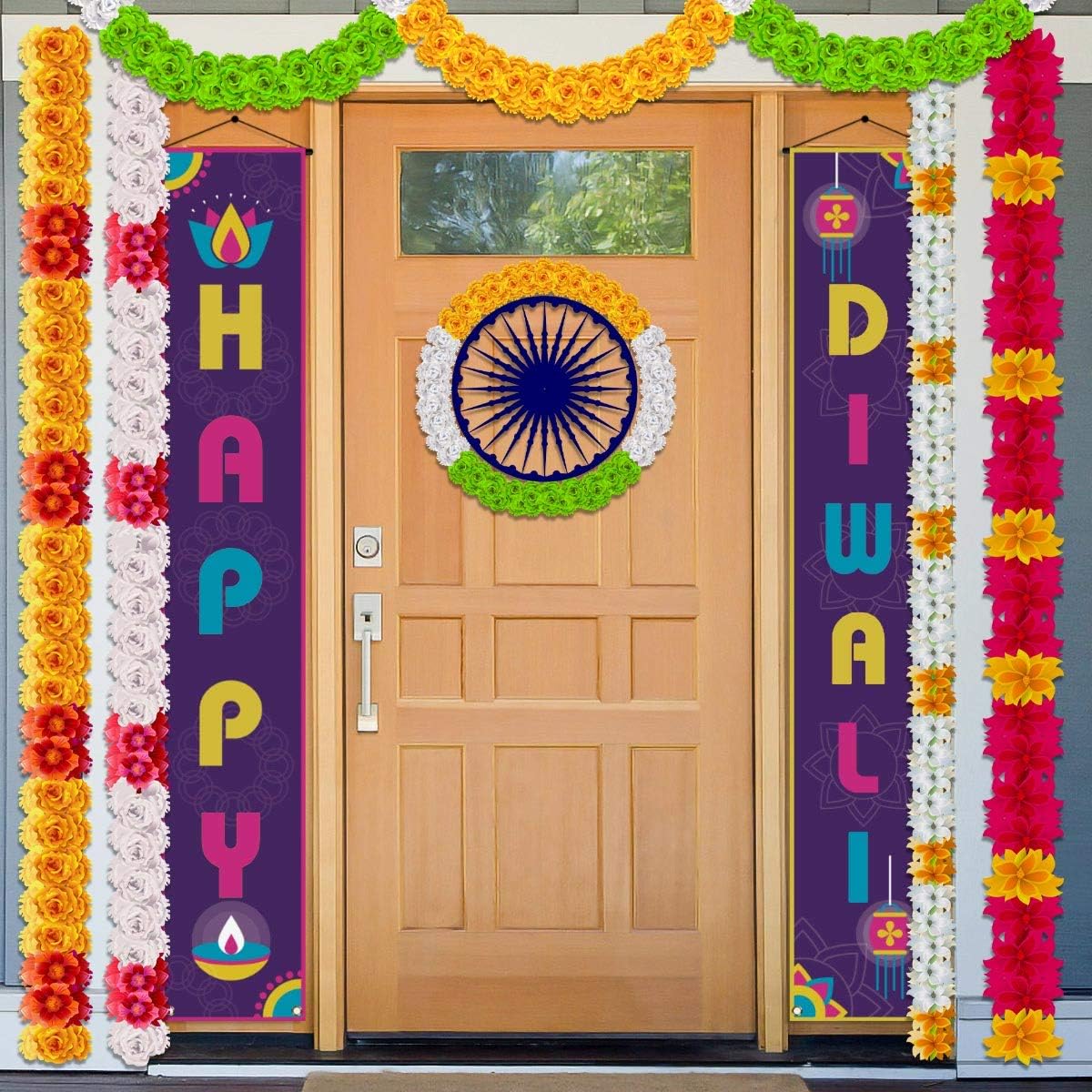 Rainlemon Happy Diwali Porch Banner Indian Festival of Lights Front Door Sign Decoration