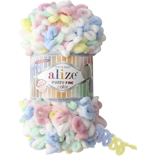 Alize Fluffy Fine Color Yarn Baby Blanket Yarn Lot of 5 Skeins 500g 50 Yards 100% Micro Polyester Soft Yarn Baby Blanket Yarn Hand Knitting Yarn Super Chunky Bulky Woven Worested Yarn (5949)