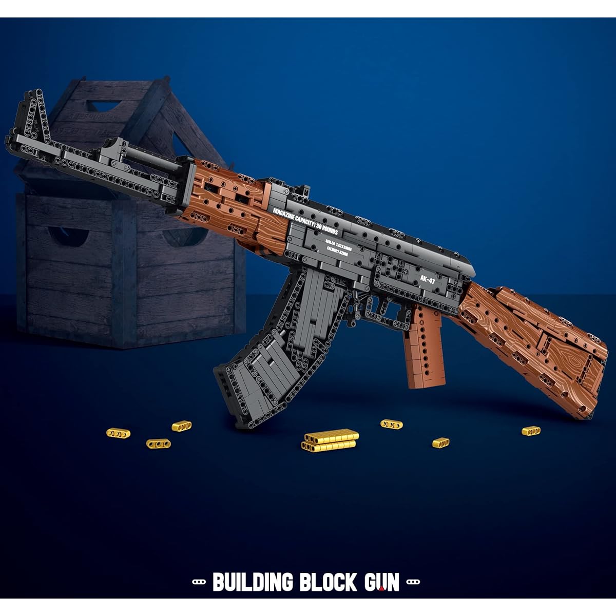 AmazingBlock Reobrix 77005 AK47 Model Building Kit, Assembly Toy with Shooting Function, DIY Gift Building Blocks Set for Boys and Adults, 1344 Pieces Building Blocks, Eye-catching Collectible Model