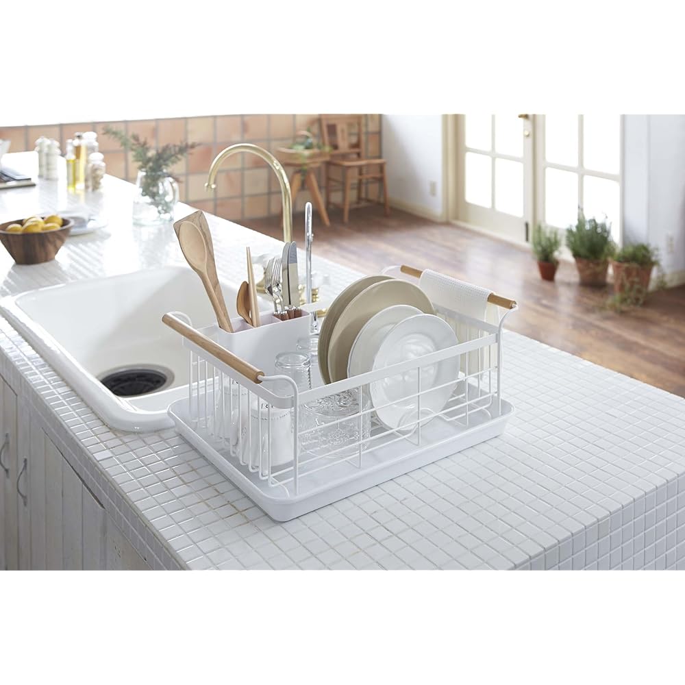 Yamazaki Jitsugyo 3107 Drainer Basket White Approx. W47 x D33.5 x H20cm Tosca Drainer Rack with Cutlery Pocket