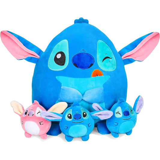 Tigiemap 13.8" Stitch Plush Toy Mama and 3 Baby Monsters Stuffed Animals for Kids Boys Girls Room Sofa Cushion Decoration